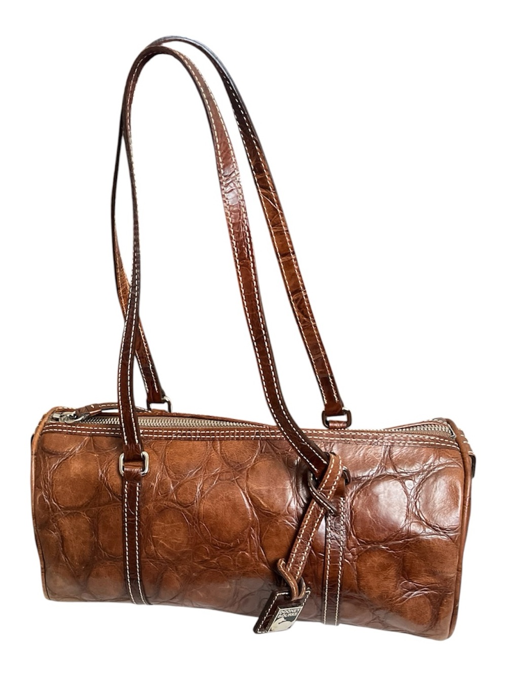 Vintage RARE Brown Croc Style Purse Dooney & Bourke Leather Barrel Embossed Bag